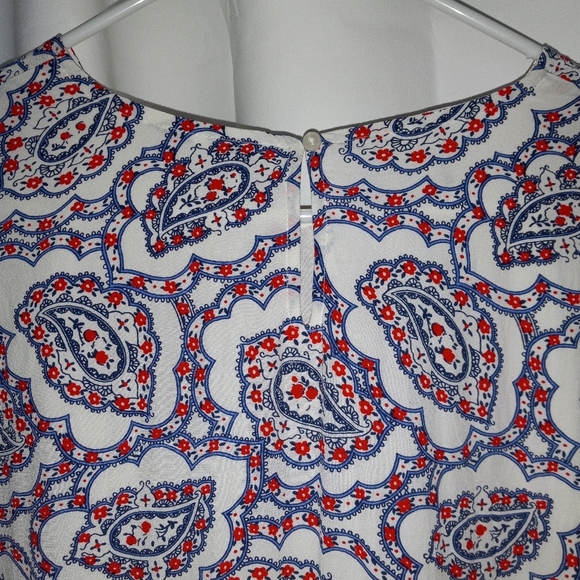 Talbots XL Peasant Top Paisley Ruffle Neck Red White Blue - Picture 8 of 11